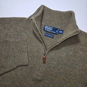 Polo Ralph Lauren Lambs Wool Sweater Pullover Vintage Mens XXL 1/4 Zip Green